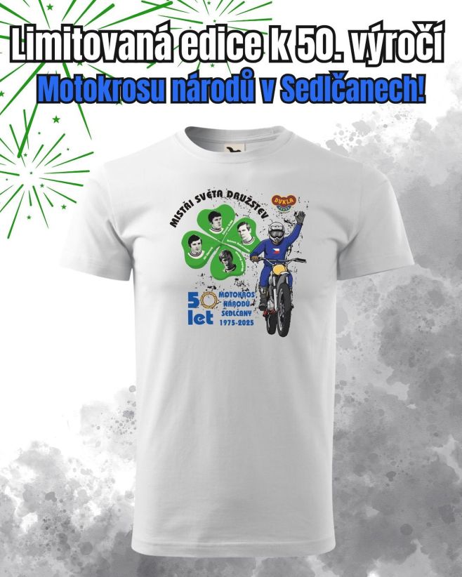 Připomeň si slavný okamžik československého motokrosu!💥 Limitovaná edice trička k 50. výročí Motokrosu národů v Sedlčanech...